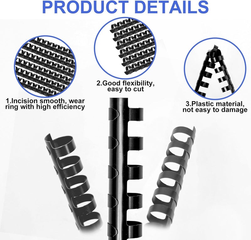 HDFCLUP 100 Pack Plastic Binding Combs, 7/15 Inch Diameter,80 Sheet Capacity, Letter Size, 21 Ring Black Comb Binding Spines for Notebook Calendar Picture Album (7/15 in, Black) - Image 4